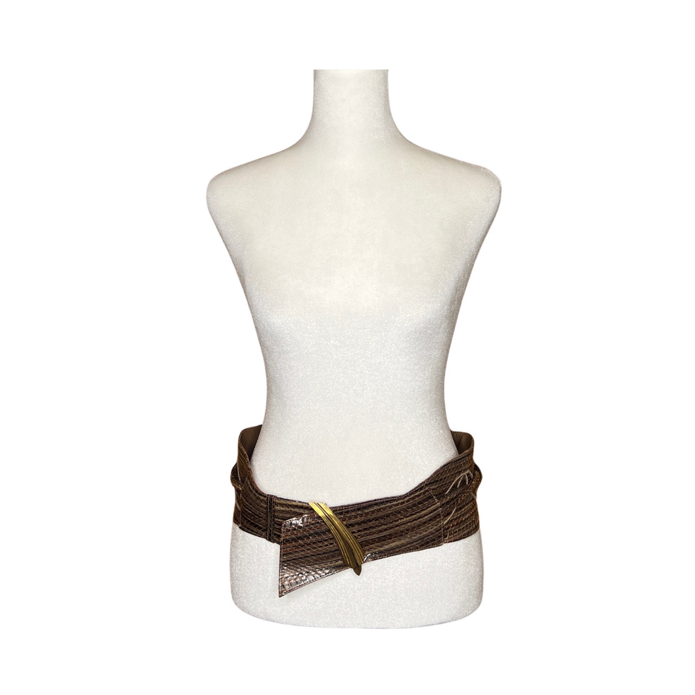 Vtg Carlo Fiori Italy Snakeskin Leather Belt Brown Boho Festival Statement Glam